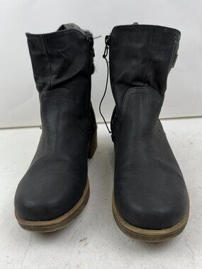 Unbranded Womens Ankle Boots Size 8.5 Black Sweater Cuff Moto Booties Zip Stain